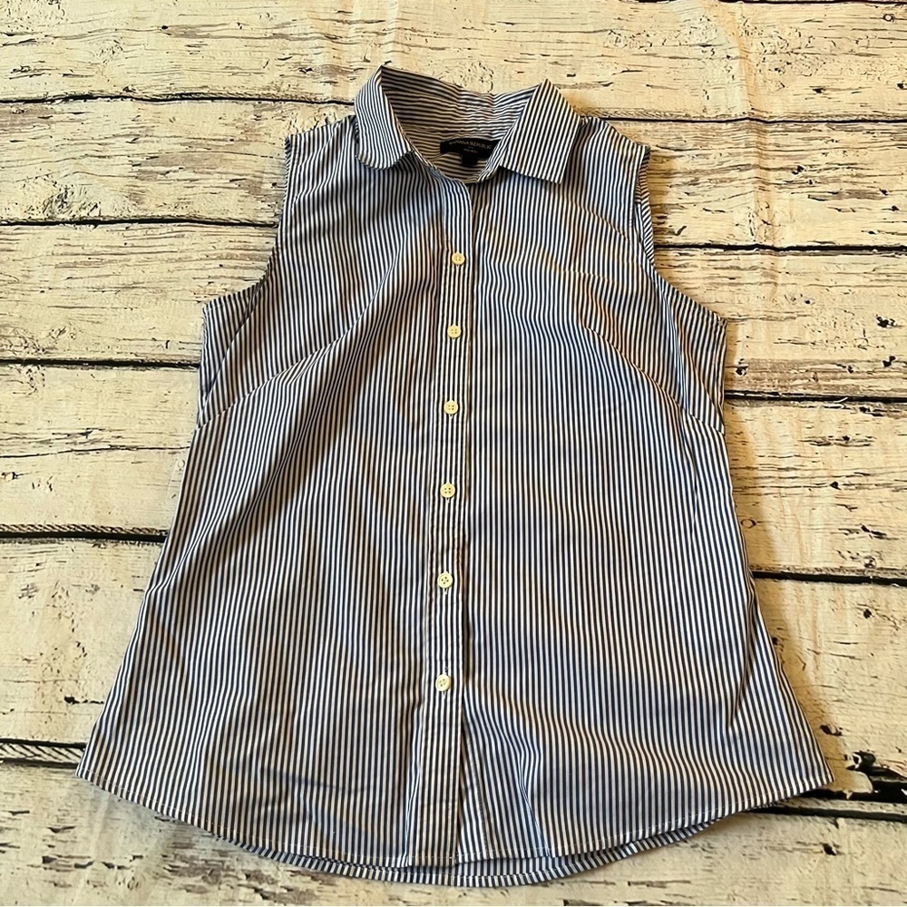 Banana Republic Factory Fitted Non-Iron Striped Sleeveless Shirt Size 10 View 5